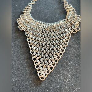Vintage hand made Chainmaille Bib Necklace Stainless 16 in
